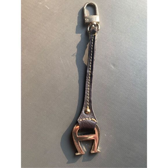 Etienne Aigner brown leather keychain purse fob with gold monogram A - Picture 11 of 13